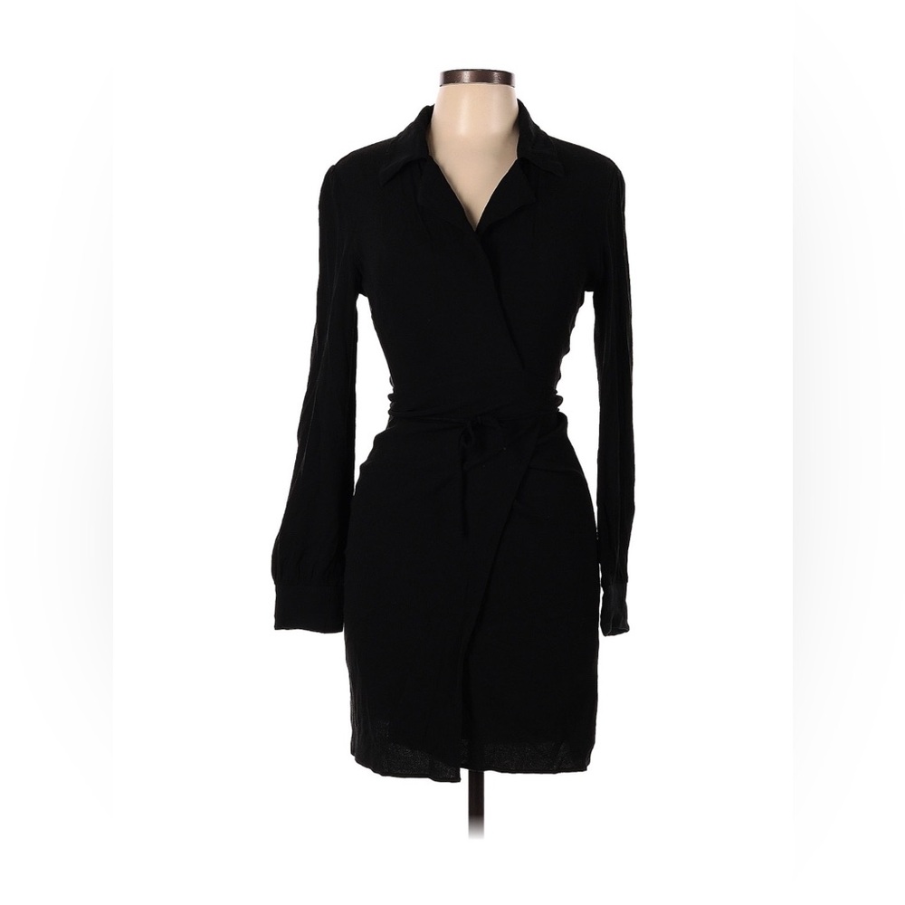Reformation Black Wrap Shirt Dress